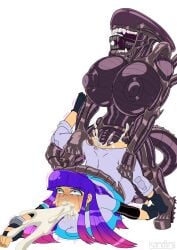 absurd_res alien alien_(franchise) anal anal_sex anthro areola big_breasts big_penis blue_hair bodily_fluids breasts clothed clothed_female clothing cum cum_from_mouth cum_in_mouth cum_inside cum_through duo fangs female fingerless_gloves footwear forced genital_fluids genitals glitch_techs gloves gradient_hair gynomorph gynomorph/female handwear hi_res high_heels human inflation intersex intersex/female kandlin mammal miko_kubota multicolored_hair nipples non-mammal_breasts non-mammal_nipples penetration penis purple_hair rape sex shaking sharp_teeth shoes simple_background stomach_bulge sweat sweatdrop tears teeth tremble_lines tremble_spikes trembling two_tone_hair white_background whitekitten xenomorph