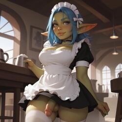 ai_generated blindparty blue_eyes blue_hair civitai cleavage futanari goblin goblin_futanari more_at_source pointy_ears tagme