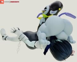 3d_(artwork) ass camseven clothing darkner deltarune digital_media_(artwork) duo fool's_hat grey_body grey_skin hat headgear headwear hi_res human humanoid imp irrumatio jester jevil_(deltarune) kris_(deltarune) large_ass male male/male mammal oral penile penis power_bottom sex short_stack throat_swabbing undertale_(series)