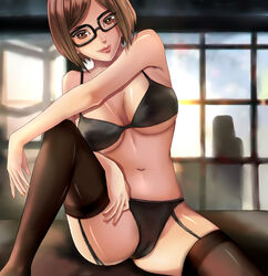 breasts cameltoe cleavage female female_only hanna-barbera looking_at_viewer panties pinkkitty scooby-doo solo spread_legs thighhighs velma_dinkley