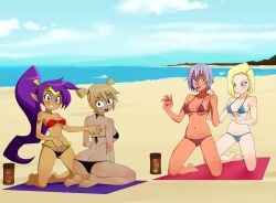 4girls android_18 anoneysnufftan applying_sunscreen beach beach_towel bikini black_eyes blonde_hair blue_eyes bottle clothing dark-skinned_female dragon_ball dragon_ball_z embarrassed female female_only friendship_is_magic gilda_(mlp) headband humanized humiliation imminent_death killer_lotion kim_possible kimberly_ann_possible long_hair lotion_bottle massage murder my_little_pony nami_(one_piece) ocean one_piece peril picture_in_picture ponytail punishment purple_hair roxanne_richter rubbing sand scott_pilgrim seaside seated shantae shantae_(character) short_hair sky snuff summer sunbathing swimsuit towel white_hair