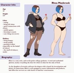 1girl 1girls 2024 2girls ankle_boots bent_arm black_boots black_bra black_lingerie black_panties black_shorts blue_hair blue_hair_female blue_hoodie blush bob_cut boots bra bra_strap bra_visible_through_clothes breasts brown_eyes brown_hair brown_hair_female candy character_profile character_sheet cleavage clothed clothed_female collarbone colored commission curvy curvy_female denim_shorts digital_media_(artwork) dual_persona dyed_hair english_text female female_only food front_view full_body full_lips gluttony hand_in_pocket holding_candy holding_food holding_lollipop holding_object hood_down hoodie hourglass_figure hourglass_figured_female jorts kay_inthedark knee_blush leather_boots light-skinned_female light_skin lollipop looking_at_viewer medium_breasts model_sheet navel navel_visible_through_clothes oc open_hoodie original original_character panties pantyhose parted_lips partially_clothed partially_clothed_female puffy_sleeves reference_sheet revealing_clothes rhea_maybrook ripped_pantyhose roots_showing see-through_clothing see-through_shirt short_shorts shorts shoulder_blush signature simple_background slight_blush slightly_chubby slightly_chubby_female solo solo_female standing text three-quarter_view torn_pantyhose two_tone_hair