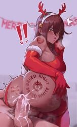 !! 1boy 1girls absurdres anal anal_sex anus artist_self-insert ass ass_focus balls big_ass big_breasts big_butt big_butthole blue_eyeshadow blush body_writing bottomless breasts brown_hair bubble_butt christmas cum cum_in_ass cum_inside cum_overflow dark-skinned_female dark_anus dark_skin earrings elbow_gloves english_text erection eyeshadow female fur_trim garter_straps gloves headband highres huge_ass interracial interracial_sex jewelry large_breasts large_penis light-skinned_male light_skin lingerie lipstick long_hair makeup male male_penetrating_female non-web_source original parted_lips penis pussy red_lipstick sex sharp_teeth solo_focus straight stretched_anus testicles thiccwithaq thick_thighs thighhighs thighs tsona_(nyantcha) very_dark_skin