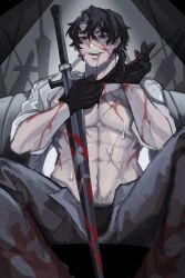 1male aftermath awooga bara beannibun black_gloves black_hair blood_on_face bloodied_clothing breast_scar covered_in_blood deep_penetration erect_cock erection gay gloves holding_blade honestly_quite_incredible library_of_ruina male male_only muscular muscular_male oh_my_god oh_my_goodness_gracious penis project_moon pubic_hair roland_(library_of_ruina) scarred_face scars scars_all_over sexy_male sweat sweating torn_face underwear veiny_penis yaoi zooweemama