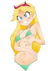 anoneysnufftan bikini blonde_hair blue_eyes bust_portrait disney disney_channel evil_grin female female female_only headband heart_cheeks horned_headwear long_hair solo star_butterfly star_vs_the_forces_of_evil swimsuit transparent_background waist_up