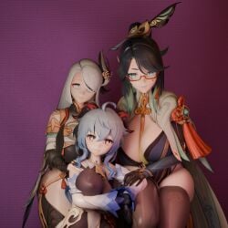 3d big_breasts family family_photo ganyu_(genshin_impact) genshin_impact milf mother mothers_day portrait self_upload shenhe_(genshin_impact) sinfuldegen voluptuous