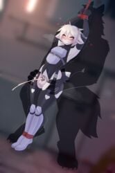 absurd_res ahe_gao anal anal_sex anthro balls bodily_fluids bodysuit bondage bound bovid caprine chastity_cage chastity_device clothing cum cum_in_chastity cumming_while_penetrated duo femboy flat_chastity_cage genital_fluids genitals gloves goat handwear heart_symbol hi_res horn latex legwear looking_pleasured male male/male mammal penetration restraints rope rope_bondage sex shudayuda silhouette skinsuit stockings tight_clothing