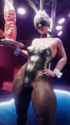 1futa 3d blindfold breasts bulge bunny_ears bunnysuit futa_only futanari garean light-skinned_futanari light_skin looking_at_viewer nier nier:_automata penis penis_under_clothes rule_63 short_hair solo stripper_pole thick_thighs white_hair yorha_9s