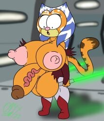 1futa 1girls ahsoka_tano alternate_version background balls ballsack barely_clothed big_balls big_breasts big_nipples big_penis blurred_background blurry_background boots bracers breast_focus breasts breasts_bursting_out breasts_out breasts_outside bursting_breasts bursting_clothes bursting_out_of_clothing bursting_penis cat_humanoid cat_nose cat_tail catgirl cleavage clothes clothing color colored copyright_request detailed_background dual_wielding erect_nipples erect_penis erection erection_through_clothing eyelashes eyes_wide_open female front_view fur fusion fusion_character futa_focus futa_only futanari garfield_(series) garfield_the_cat genitals hair laser laser_beam leggings lightsaber long_hair looking_at_breasts looking_at_self looking_down mad_(series) nipples nipples_out nipples_outside onyx_twilight orange_fur penis pew practically_nude revealing_clothes spacecraft spaceship_interior standing star_wars sudoku_(mad) surprised surprised_expression text togruta topless vein veins veiny veiny_penis weapon weapons wide_eyed