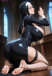1girls absurd_res ai_generated barefoot big_breasts black_hair black_nail black_toenails blue_eyes blush blush_lines breasts church church_interior closed_eyes closed_mouth clothing curvy curvy_figure female female_focus female_only fishnet_legwear fishnet_thighhighs fishnets foot_fetish foot_focus foot_worship high_resolution highres indoors large_breasts lewdcreationsai light-skinned_female light_skin nico_robin nun nun_hat nun_outfit one_piece painted_toenails praying sexually_suggestive smug soles solo solo_female solo_focus stable_diffusion steam steaming_body steamy_breath sweat sweatdrop sweating sweaty sweaty_foot tagme thick thick_legs thick_thighs thighs toenail_polish toes wrinkled_soles wrinkles