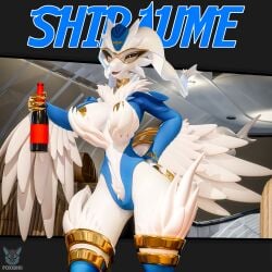 1:1 3d_(artwork) aircraft airplane ankle_band ankle_tuft anthro anthrofied big_breasts blender_(artwork) blender_cycles blue_clothing bodysuit breasts chest_fur claws clothing collar digital_media_(artwork) eyewear female foxibiki furry generation_5_pokemon gesture hand_on_ass hand_on_hip hi_res leg_tuft legendary_pokemon logo long_ears nintendo open_mouth pokemon pokemon_(species) pokemorph reshiram shiraume_(wayvemayker) skinsuit solo suggestive tail text tight_clothing tuft vehicle watermark white_body wine_bottle