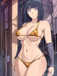 1girls ai_generated big_breasts blue_hair boruto:_naruto_next_generations breasts hips hyuuga_hinata hyuuga_hinata light-skinned_female light_skin midriff milf missessai naruto naruto_(series) navel solo solo_female solo_focus striped_bikini thighs white_eyes