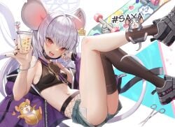 average_breasts blue_archive blush blushing halo highres long_hair looking_at_viewer mouse_ears mouse_girl mouse_tail nipples_visible_through_clothing pet red_eyes saya_(blue_archive) saya_(casual)_(blue_archive) skateboard video_game_character white_hair whoisshe