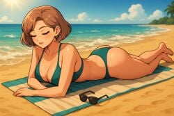 ai_generated beach bikini content_smile fire_emblem fire_emblem:_three_houses manuela_casagranda sunbathing
