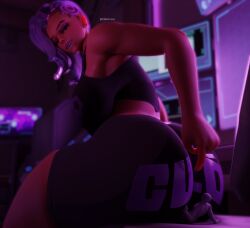 1boy 1girls 3d 3d_(artwork) alternate_version ass big_ass big_breasts big_butt blizzard_entertainment breasts butt_crush buttcrush dark-skinned_female dark_skin dbhfrost female female_focus huge_ass huge_boobs huge_breasts huge_butt male mexican mexican_female olivia_colomar overwatch overwatch_2 purple_hair purple_hair_female shrunk shrunken_male sombra