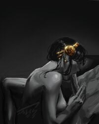 black_and_white black_hair blowjob earings headgear headwear kneeling loid_forger loving_couple oral_sex spy_x_family tender yor_briar