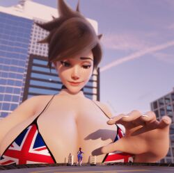 2girls 3d 3d_(artwork) asian asian_female big_breasts bikini blizzard_entertainment breasts british british_female brown_hair brown_hair_female brunette_hair building buildings city clothed clothed_female d.va european european_female extreme_size_difference giant_female giant_woman giantess gigantic_boobs gigantic_breasts hana_song height_difference huge_boobs huge_breasts korean korean_female lena_oxton light-skinned_female light_skin macro macro_female overwatch overwatch_2 size_difference tracer