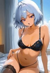 ai ai_generated apricot_skin bed bedroom blue_hair civitai cleavage coily_hair curly_hair curtains dark-skinned_female dark_nipples dark_skin dark_skinned_female day fat fat_ass fat_girl g-string g-string_only hand_on_hip káeli_xyovka_(character) kaybur_(series) la_coroneta_(series) lingerie milf orange_skin orange_skinned_female poor_lighting reclining reclining_pose short_hair sitting smirk smirking stockings stockings_only tan tan_body tan_skin tanned tanned_female tanned_girl tanned_skin thin_female tiny_breasts tiny_breastslooking_at_viewer