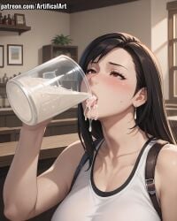 1girls ai_generated artifical_art big_breasts black_hair blush cum_in_mouth dripping_cum dripping_semen fair_skin final_fantasy final_fantasy_vii light-skinned_female long_hair open_mouth perfect_body red_eyes semen_in_mouth semen_on_tongue solo tifa_lockhart