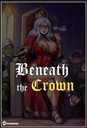 1eyedemperor 1girls 2d 2d_(artwork) 2d_artwork abs adult ai_assisted ai_generated beneath_the_crown big_ass big_breasts bimbo black_mascara blue_eyes chains comic comic_cover comic_page comic_panel comics commentary crown crown_braid cuffs dialogue dialogue_box dialogue_bubble domination english english_commentary english_dialogue english_language english_subtitles english_text erect_nipples fake_breasts female female female_focus full_color full_comic goblin goblin_male gold_jewelry golden_crown grey_hair heart heart_eyes hearts_around_body hearts_around_head heels high_heels highres long_hair makeup makeup_running mature mature_female multiple_boys muscular_female nglish oneyedemperor original original_character original_characters page_0 page_1 princess queen red_dress red_lipstick running_mascara story submissive_female throne throne_room underwear wet wet_body wet_clothes wet_pussy wet_skin white-skinned_female white_bra white_hair white_skin