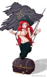 2015 blue_eyes bondage breasts female female_only jolly_roger league_of_legends lilith-fetish miss_fortune nipples pirate_hat red_hair treasure