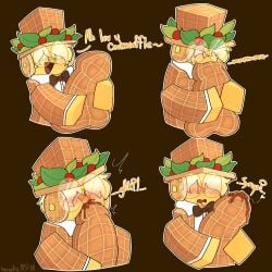 1boy 1male blocky_body blonde_hair blush clothed cockwaffle first_porn_of_character food food_in_mouth glasses hat nejajiku_nsfw roblox roblox_avatar roblox_youtuber robloxian solo_male suggestive suggestive_posing sweat waffle waffletrades yellow_skin youtube youtuber youtuber_sona