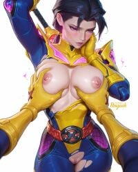 1boy 1girls ai_generated asian asian_female black_hair blush bodysuit breast_grab breasts breasts_out energy female grabbing_another's_breast grabbing_breasts hand_on_face hands_on_breasts male marvel marvel_comics marvel_rivals medium_breasts nipples patreon_username penetration penguih ponytail psylocke psylocke_(marvel_rivals) psylocke_(retro_x-uniform) purple_eyes pussy ripped_clothing shy simple_background torn_clothes video_games weapon white_background x-men