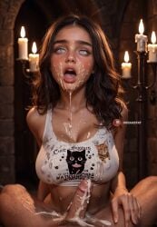 1boy ai_assisted ai_generated artist_request black_hair blue_eyes blush breasts brown_hair bukkake candle candlelight cleavage covered_nipples cum cum_on_body cum_on_breasts cum_on_clothes cum_on_hair erection facial female freckles large_breasts lips long_hair looking_at_viewer male_pubic_hair open_mouth penis pov pubic_hair realistic solo_focus straight sweat tank_top thick_eyebrows uncensored