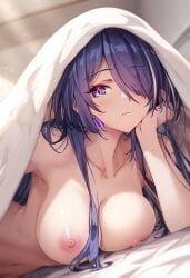 acheron_(honkai:_star_rail) ai_generated big_breasts curvy_body curvy_female curvy_figure honkai:_star_rail naked_female purple_hair raaicave under_the_covers