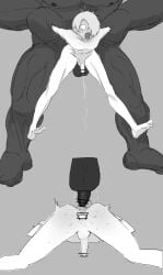 2boys anal_rape anal_sex arms_held_back backsack balls bar_censor completely_nude cum cum_in_ass cum_inside dark-skinned_male dark_skin dilf fangs forced_anal forced_yaoi from_behind gaping gaping_anus gay gegege_no_kitarou hair_over_one_eye kitarou_tanjou_gegege_no_nazo light-skinned_male light_skin male male_only medama_oyaji_(human) monochrome muscular muscular_male nude open_mouth rape rear_view rinshi_(pixiv) size_difference skinny solo_focus sweat twink yaoi youkai