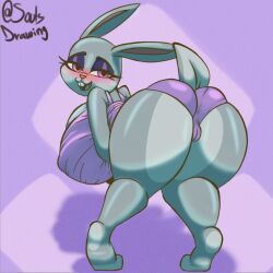 anthro ass big_ass big_breasts breasts clothing disney female fur grey_body grey_fur judy_hopps lagomorph leporid makeup mammal pajamas purple_clothing purple_eyes purple_makeup rabbit solo soulsdrawing zootopia