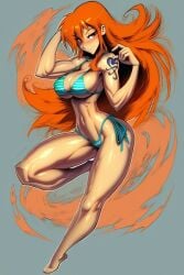 1girls abs ai_generated bare_arms bare_legs bare_shoulders bare_thighs big_breasts bikini bikini_bottom bikini_top breasts clothed clothing color female female_focus female_only fit_female gigiti hi_res large_breasts light-skinned_female light_skin long_hair muscles muscular muscular_female nami nami_(one_piece) one_piece orange_eyes orange_hair shounen_jump solo solo_female thick_thighs