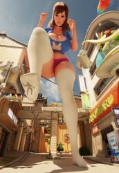 1boy 1girls 3d 3d_(artwork) accident alternate_verison anonymous_male asian asian_female barefoot big_breasts breasts brown_hair brown_hair_female brunette_hair crush d.va dbhfrost feet female female_focus giantess hana_song korean korean_female large_boobs large_breasts light-skinned_female light_skin overwatch overwatch_2 shocked shocked_expression suprised suprised_expression suprised_look