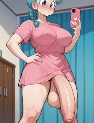 ai_generated balls big_balls bulma_briefs dragon_ball futanari goth_girl grapesss intersex light-skinned_futa