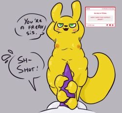 anthro areola armpit balls blush blush_lines bodily_fluids brother_(lore) brother_and_sister_(lore) duo erection erinthebat feet foot_fetish foot_focus foot_play footjob futanari genital_fluids genitals green_eyes gynomorph incest_(lore) intersex intersex/male lying male monk_(rain_world) moobs overweight overweight_male penis precum purple_penis rain_world sex sibling_(lore) sister_(lore) slugcat strawpage survivor_(rain_world) tail trans_(lore) videocult white_body yellow_body