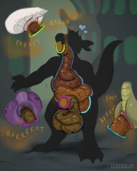 ambiguous_gender anthro anus balls bulging_balls colored excessive_feces faceless_character facial_piercing fart feces feces_in_ass feces_in_balls feces_in_mouth gag genitals group heart_symbol hi_res inflation kobold male nose_piercing nose_ring oddbird piercing portal portal_gag portal_ring ring_piercing scalie scat scat_inflation scatplay standing stomach_bulge tail thinking_with_portals