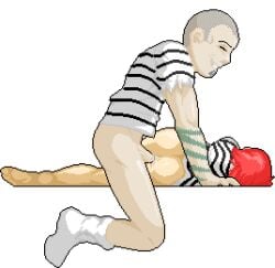 1boy 1girl anal anal_sex animated loop pixel_art prison_uniform questionable_consent red_hair sexums_(artist) soo_cubus tattoo tattooed_arm