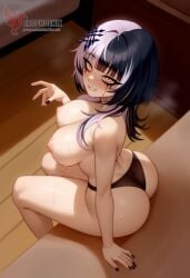 1girls 2d ai_generated ass barefeet big_ass big_breasts breasts erophoenix feet female female_focus full_body hololive hololive_advent hololive_english hololive_english_-advent- looking_at_viewer looking_back makeup makeup_running nude pale_skinned_female patreon_username shiori_novella smile soles solo solo_female sweat thick thick_thighs toes uncensored vtuber