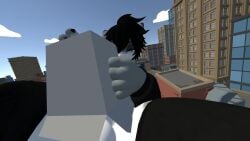 black_hair buildings femboy furry giant giant_penis improvised_flesh_light improvised_sex_toy macro male mrhighvoice noodles object_penetration open_legs plump_balls shark tagme video vrchat