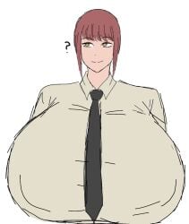 1girls black_tie breasts_bigger_than_head chainsaw_man control_devil creepy_face creepy_smile devil large_breasts makima_(chainsaw_man) momiji_(artist) red_hair smile smiling solo solo_female suit tie white_background yellow_eyes