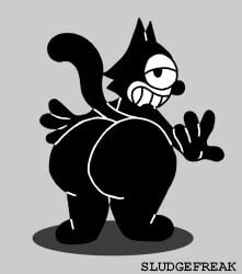 anthro bedroom_eyes big_ass big_butt black_body black_eyes black_fur black_nose black_tail bottom_heavy bottom_heavy_male cartoony cat_tail feline felix_the_cat felix_the_cat_(series) huge_ass huge_butt large_ass large_butt male male_only mammal nude sludgefreak smug smug_face smug_grin smug_smile tail thick_ass thick_thighs toony universal_studios