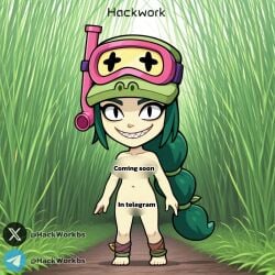 ai_generated alli_(brawl_stars) brawl_stars green_background green_hair green_skin