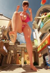 1boy 1girls 3d 3d_(artwork) accident alternate_verison anonymous_male asian asian_female barefoot big_breasts breasts brown_hair brown_hair_female brunette_hair crush d.va dbhfrost feet female female_focus giantess hana_song korean korean_female large_boobs large_breasts light-skinned_female light_skin overwatch overwatch_2 shocked shocked_expression suprised suprised_expression suprised_look