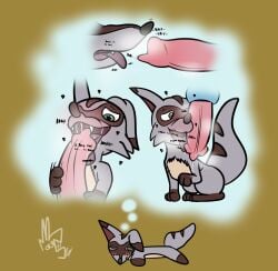 absurd_res ambiguous_gender animal_genitalia animal_penis blush bodily_fluids canid canine canine_genitalia canine_penis daydream eggboya female_(lore) fennec_fox feral fox furry genital_fluids genitals heart_eyes heart_symbol hi_res hybrid mammal musk oral penile penis penis_worship precum procyonid raccoon saliva sniffing solo sox_(slysocx) tongue true_fox