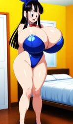 ai_generated black_hair bunny_girl chichi dragon_ball huge_breasts long_hair thick_thighs