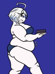 bbw bikini blue_bikini cake chubby chubby_female exposed_fat_belly fat fat_female fat_girl feeding female female_focus female_only fontaine_girls furina_(genshin_impact) genshin_impact hoyoverse light-skinned_female light_skin mihoyo mihoyo_technology_(shanghai)_co._ltd. solo solo_female solo_focus tube tube_feeding weight_gain weight_gain_female white_hair
