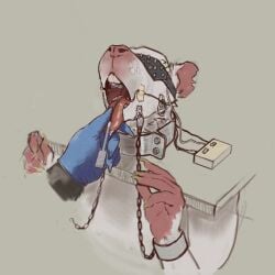 absurd_res ambiguous_gender anthro blindfold bodily_fluids bondage bound claws clothing collar contort_desire cuff_(restraint) duo electrocution electrostimulation gloves handwear hi_res lock male male/male mammal metal_collar murid murine open_mouth permanent piercing rat restraints rodent saliva sex_toy solo toilet_(contort_desire) tongue tongue_piercing tongue_piercing_pull torture vibrator