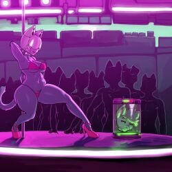 anthro bimbofication canid canine canis clothing container cybernetic_limb cybernetics dancing death decapitation diacordst domestic_cat domestic_dog felid feline felis female footwear group hi_res high_heels jar machine mae_borowski male mammal night_in_the_woods nipple_piercing nipples nude piercing pole pole_dancing shoes snuff stage stage_lights stripper_pole