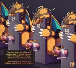 anthro bondage bondage bound claws closed_eyes collar dragonite egg_vibrator erection forced forced_orgasm generation_1_pokemon genitals group hi_res looking_at_viewer male male/male membrane_(anatomy) membranous_wings muzzle_(object) muzzled n1k0 nintendo orgasm penile penis penis_milking pokemon pokemon_(species) restraints sex_toy simple_background tail text vibrator vibrator_on_penis wings