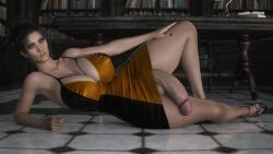 cyberpunk_2077 flaccid_penis futa_only half-dressed laying_down panam_palmer stevencarson